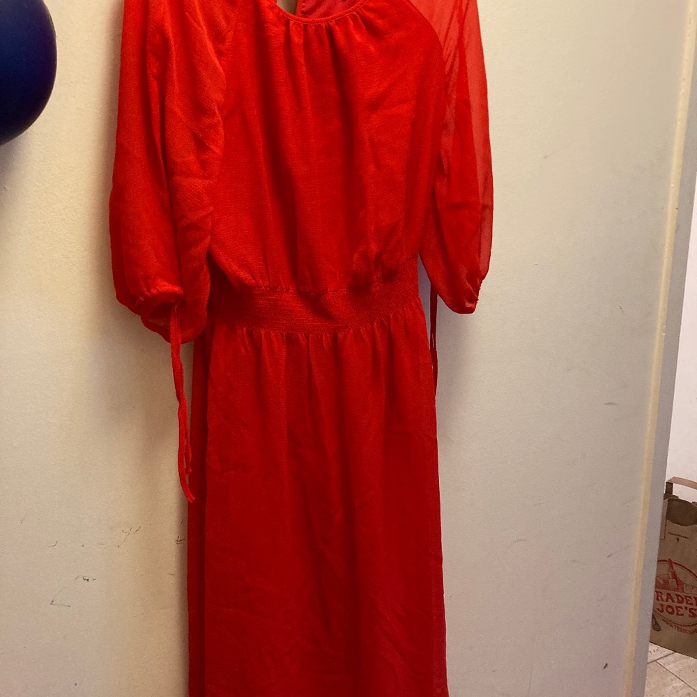 Never been worn, red dress, size 8, Maggy London, 100% polyester with lining